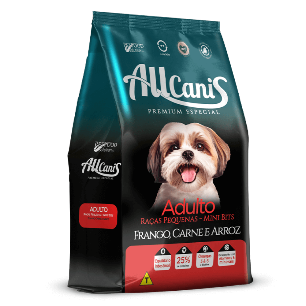 Encontraproduto.com.br - Ração Allcanis para Cães Adultos de Raças Pequenas Sabor Frango, Carne e Arroz 10,1kg