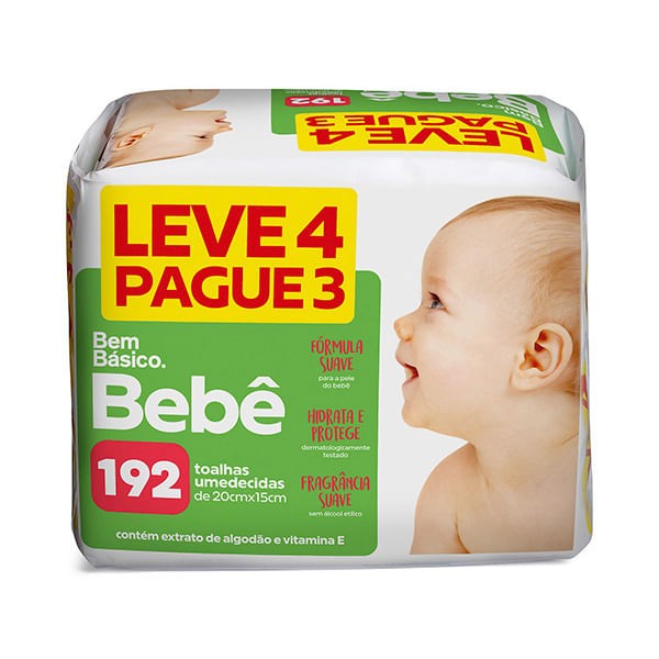 Encontraproduto.com.br - Lenço Umedecido Bem Básico Bebê C/ 192 Toalhinhas