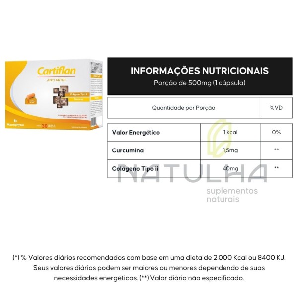 Encontraproduto.com.br - Cartiflan Anti Artri (Cúrcuma + Colágeno Tipo 2) 30 Cápsulas - Macrophytus