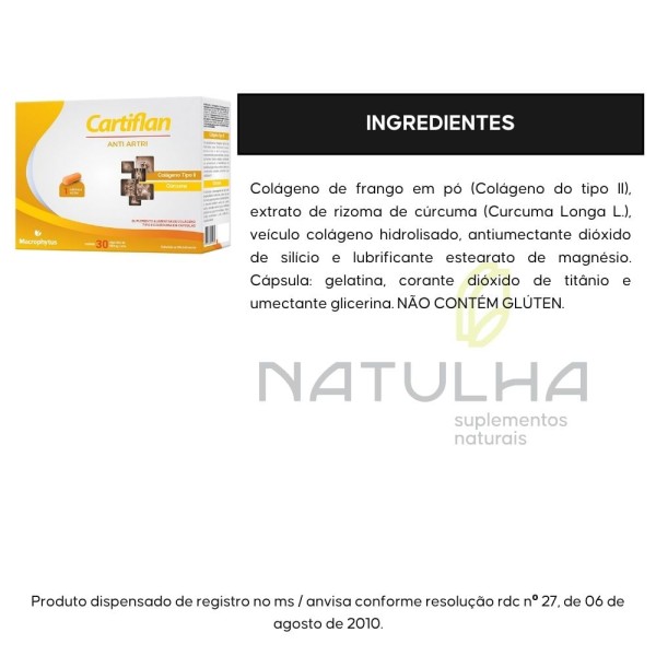 Encontraproduto.com.br - Cartiflan Anti Artri (Cúrcuma + Colágeno Tipo 2) 30 Cápsulas - Macrophytus