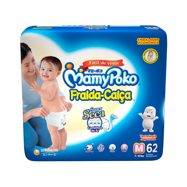 Fralda-Calça Mamypoko Super Seca Hiper Tamanho M Com 62 Unidades