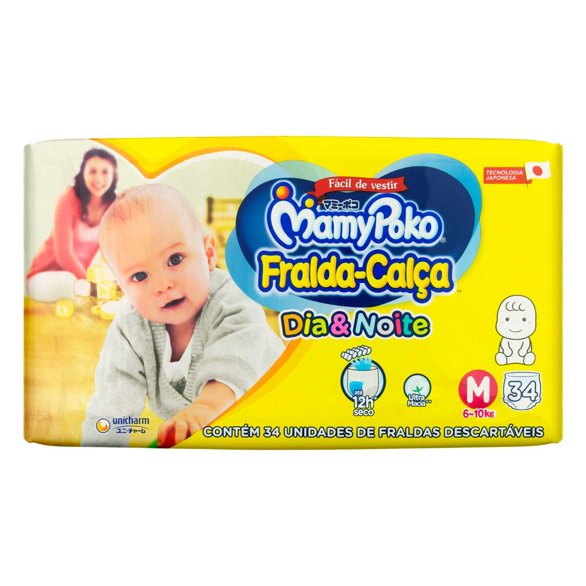 Fralda Mamypoko Dia&Noite Calça Jumbo Tamanho M com 34 Unidades