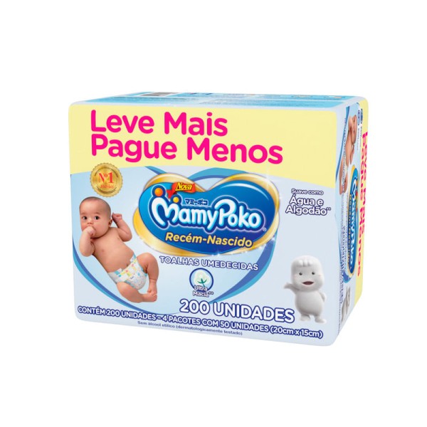 Encontraproduto.com.br - Toalhas Umedecidas Ultra Macia Mamypoko Recém-Nascidos Pack com 4 Pacotes de 50 Unidades Cada Leve Mais Pague Menos