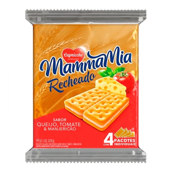 Encontraproduto.com.br - Biscoito Recheado Capricche Mammamia Salgado Queijo e Tomate 108g