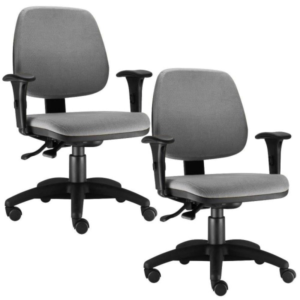 Kit 02 Cadeiras Giratória Job L02 Executiva Ergonomica Crepe Cinza - Lyam Decor