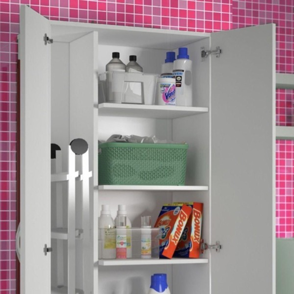 Encontraproduto.com.br - Gabinete Branco 2 Portas 4 Rodinhas área Serviço