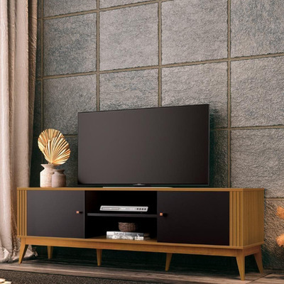 Encontraproduto.com.br - Rack Ripado para TV até 60 Polegadas 2 Portas com Pés de Madeira Legacy EDN Móveis