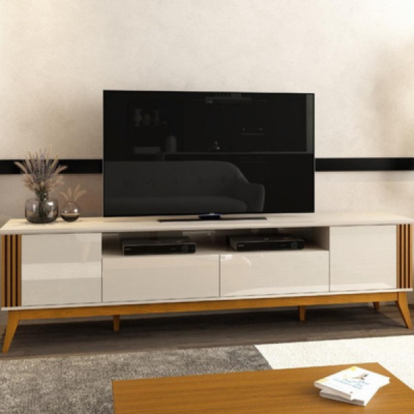 Encontraproduto.com.br - Rack Ripado para TV até 75 Polegadas 2 Portas 2 Gavetas com Pés de Madeira Morgan EDN Móveis