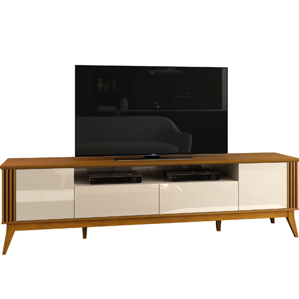 Encontraproduto.com.br - Rack Ripado para TV até 75 Polegadas 2 Portas 2 Gavetas com Pés de Madeira Morgan EDN Móveis