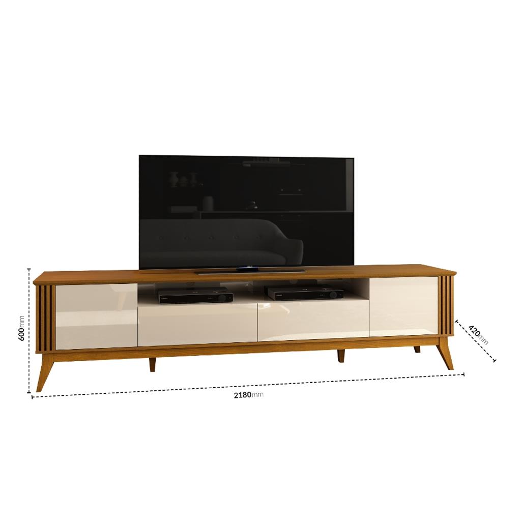 Encontraproduto.com.br - Rack Ripado para TV até 75 Polegadas 2 Portas 2 Gavetas com Pés de Madeira Morgan EDN Móveis