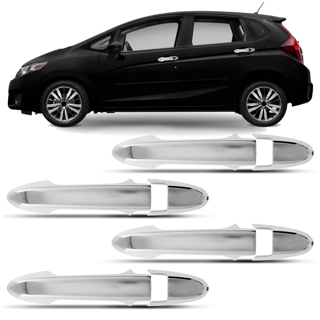 Encontraproduto.com.br - Kit Aplique da Maçaneta  Fit 2015 2016 2017 2018 Cromado sem Furo 4 Portas