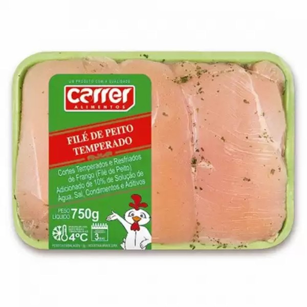 Encontraproduto.com.br - Filé de Peito de Frango temperado Resfriado Carrer 750 g