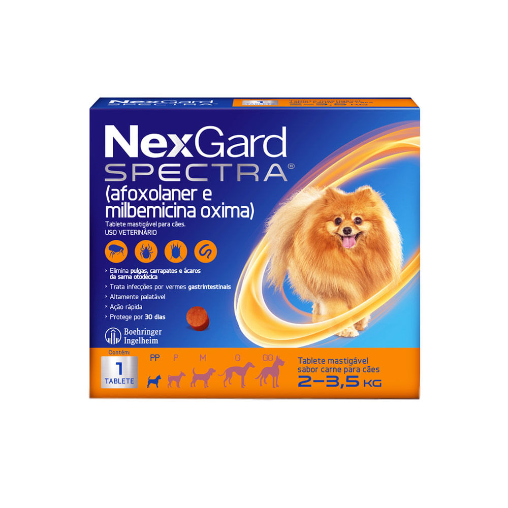 Encontraproduto.com.br - Antipulgas, Carrapatos e Vermífugo Nexgard Spectra 2 a 3,5 Kg - 1 Tablete Mastigável