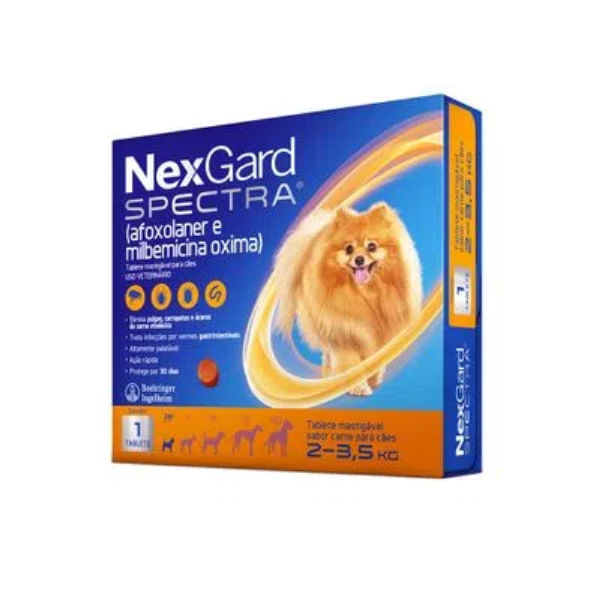 Encontraproduto.com.br - Antipulgas, Carrapatos e Vermífugo Nexgard Spectra 2 a 3,5 Kg - 1 Tablete Mastigável