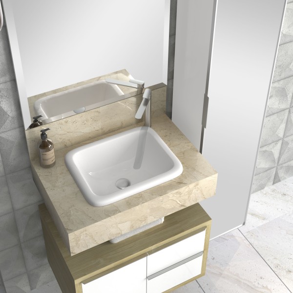 Encontraproduto.com.br - Bancada Com Cuba Embutida Pró 60  Travertino Blu
