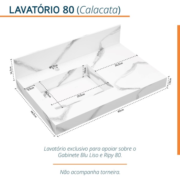 Encontraproduto.com.br - Lavatório Com Cuba Esculpida 80 Calacata Blu