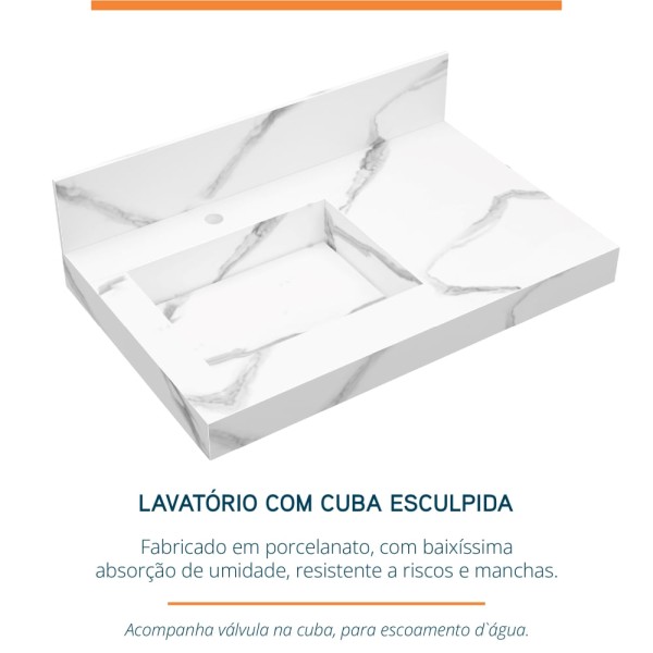 Encontraproduto.com.br - Lavatório Com Cuba Esculpida 80 Calacata Blu