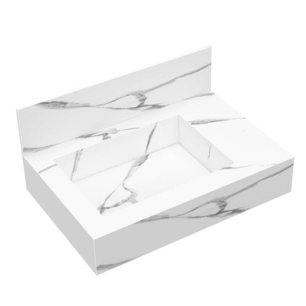 Encontraproduto.com.br - Bancada Em Porcelanato Para Banheiro 60cm Pró Com Cuba Esculpida Blu Lavatórios Calacata