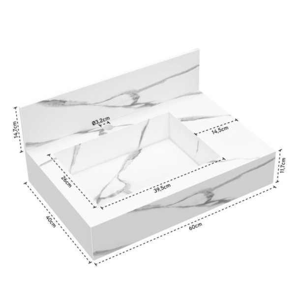 Encontraproduto.com.br - Bancada Em Porcelanato Para Banheiro 60cm Pró Com Cuba Esculpida Blu Lavatórios Calacata
