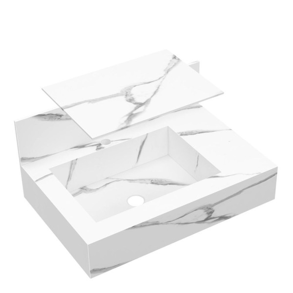 Encontraproduto.com.br - Bancada Em Porcelanato Para Banheiro 60cm Pró Com Cuba Esculpida Blu Lavatórios Calacata