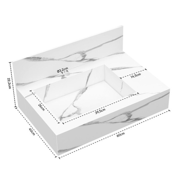 Encontraproduto.com.br - Bancada Em Porcelanato Para Banheiro 60cm Pró Com Cuba Esculpida Blu Lavatórios Calacata