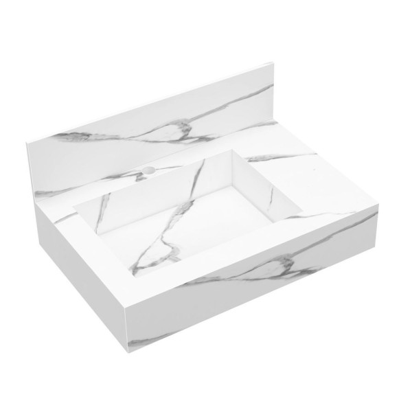 Encontraproduto.com.br - Bancada Em Porcelanato Para Banheiro 60cm Pró Com Cuba Esculpida Blu Lavatórios Calacata
