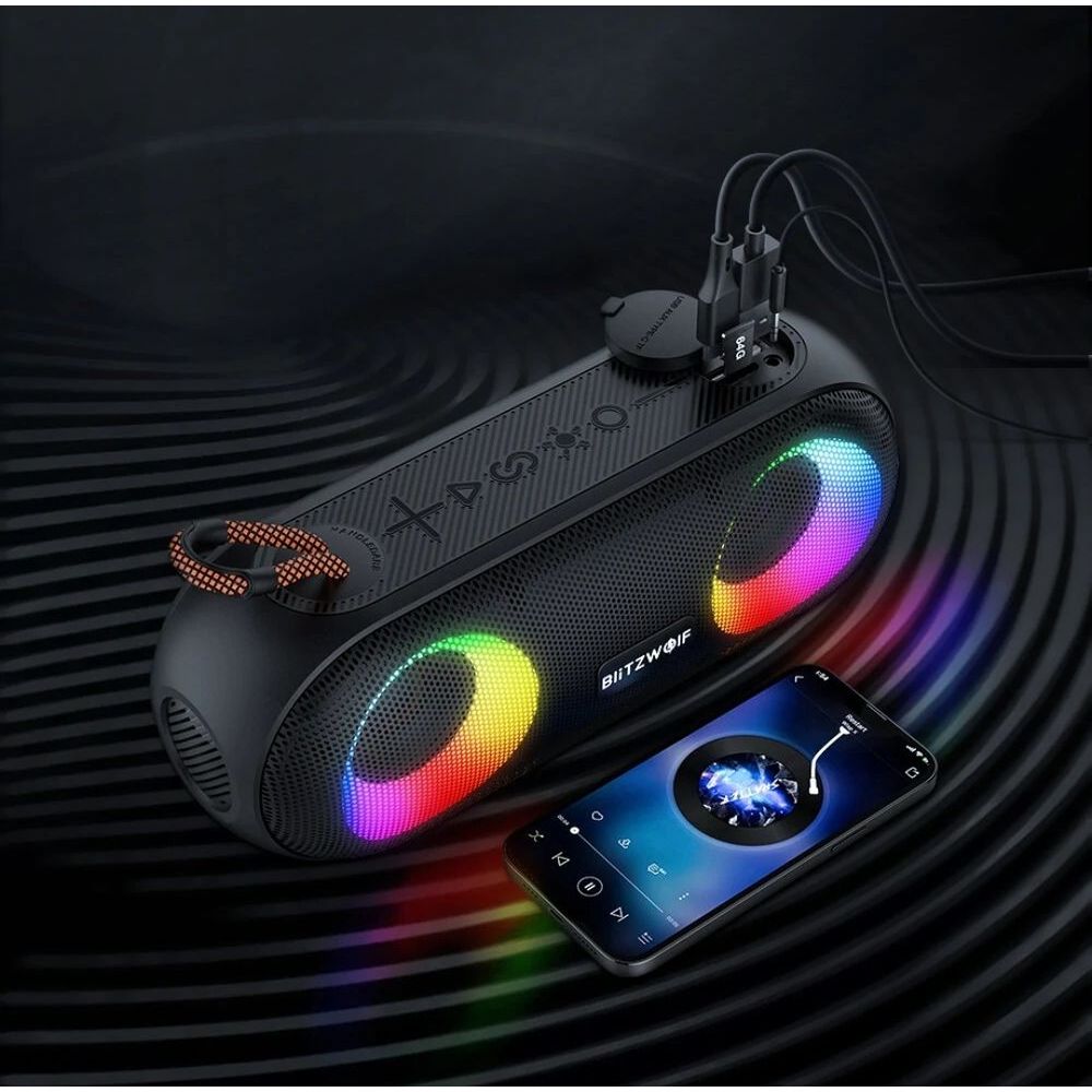 Encontraproduto.com.br - Caixa De Som Bluetooth Blitzwolf Bw-x11 20w Rgb Ipx6 Powerbank Tf Card
