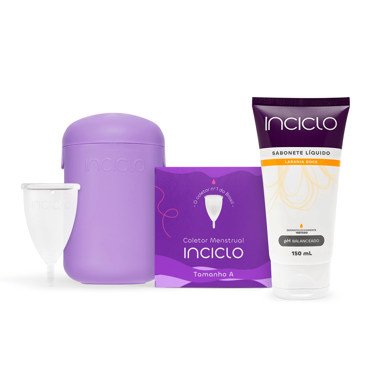Kit Coletor Menstrual + Cápsula Esterilizadora + Sabonete Íntimo - (Laranja Doce) Inciclo A (a partir de 30 anos ou com filhos)