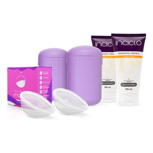 Kit 2 Discos Menstruais + 2 Cápsulas Esterilizadoras + 2 Sabonetes (Laranja Doce) - Inciclo