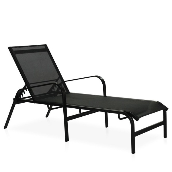 Encontraproduto.com.br - Kit 2 Espreguiçadeiras De Alumínio Em Tela Sling + 1 Mesinha Lateral área Externa Hotel - Preto