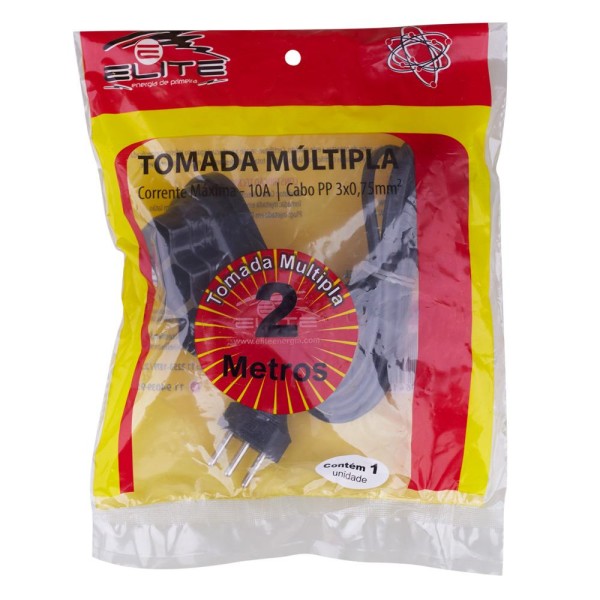 Encontraproduto.com.br - Extensão 2m 3 Tomadas 3P Elite Preta