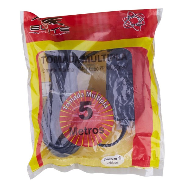 Encontraproduto.com.br - Extensão 5m 3 Tomadas 3P Elite Preta