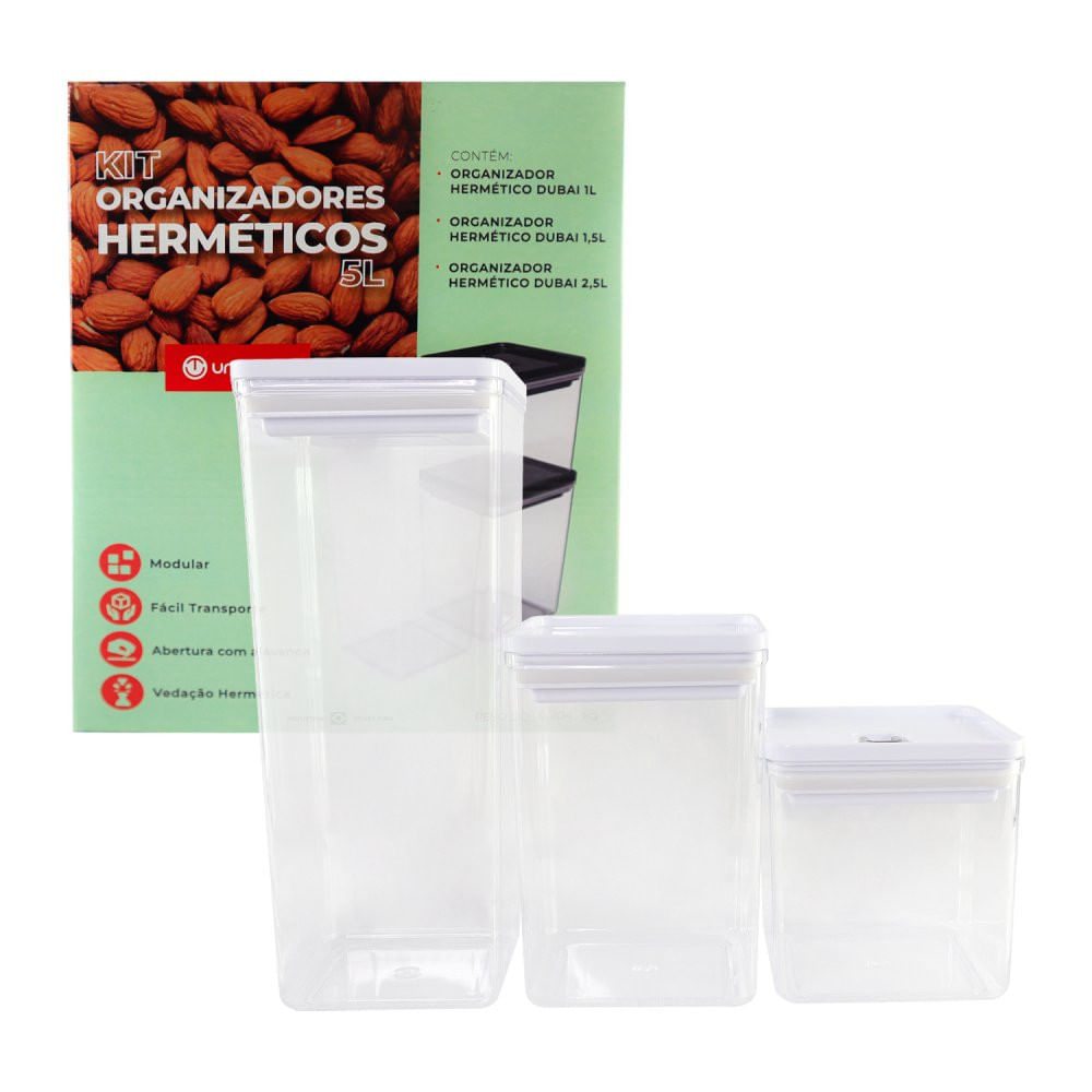 Kit Organizador Hermético Dubai Unitermi de 5 Litros Branco