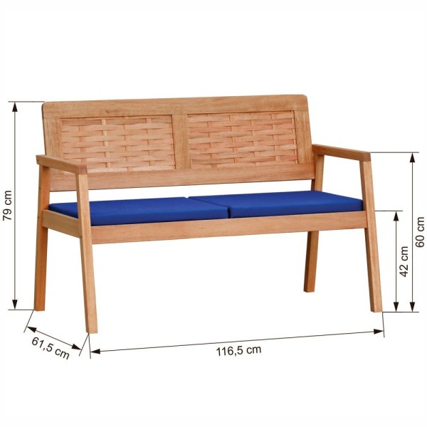 Encontraproduto.com.br - Sofá 2 Lugares-namoradeira Garden Madeira Maciça Assento Estofado Encosto Trançado Madeira - Natural Acquablock Azul