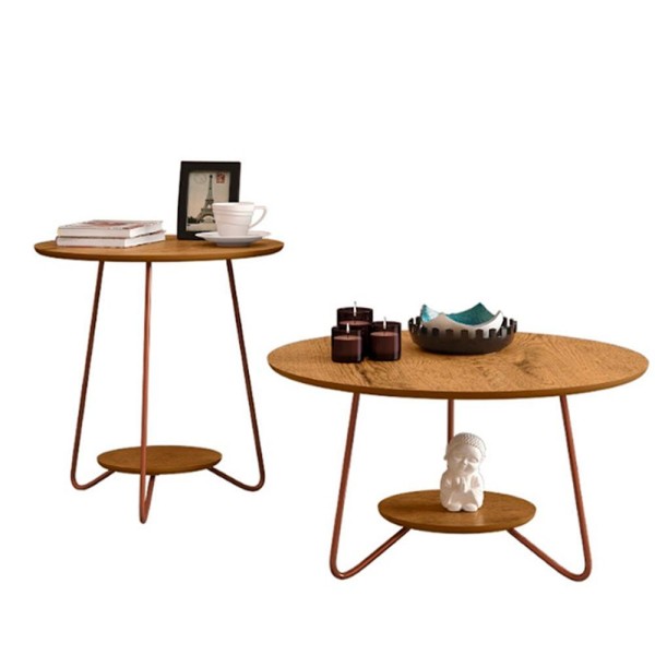 Encontraproduto.com.br - Conjunto Mesa De Centro E Apoio Mdf Marina Freijo / Bronze