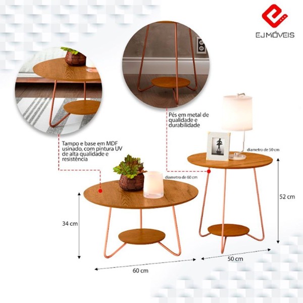 Encontraproduto.com.br - Conjunto Mesa De Centro E Apoio Mdf Marina Freijo / Bronze