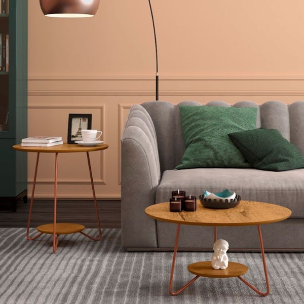 Encontraproduto.com.br - Conjunto Mesa De Centro E Apoio Mdf Marina Freijo / Bronze