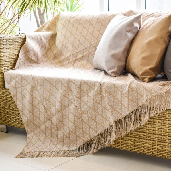 Encontraproduto.com.br - Manta Xale Para Sofá Grande 2,10M X 1,40M Franja Roma Bege