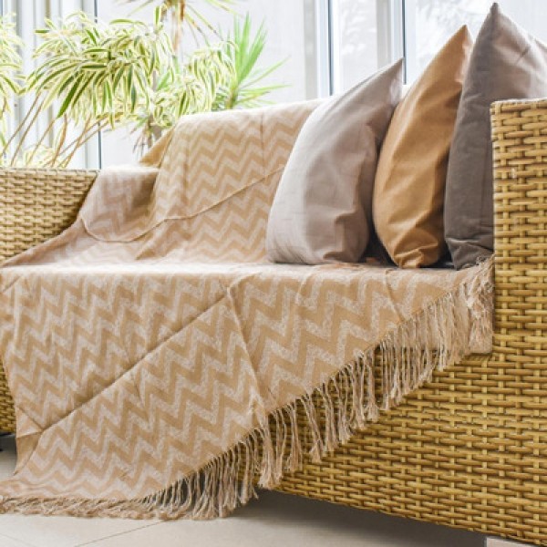 Encontraproduto.com.br - Manta Xale Para Sofá Grande 2,10M X 1,40M Franja Roma Bege