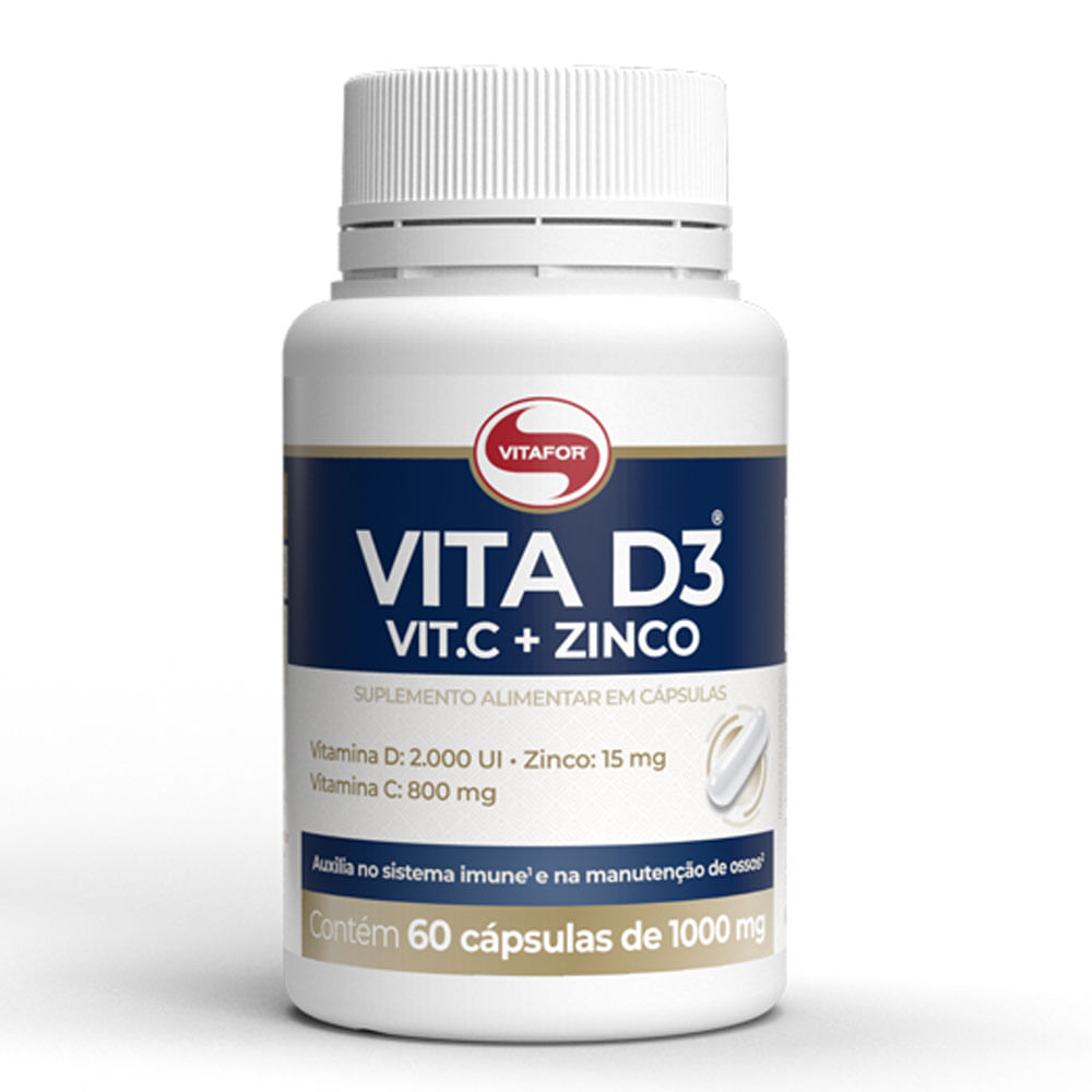 Encontraproduto.com.br - Vitamina D3 com Vitamina C e Zinco (1000mg) 60 Cápsulas - Vitafor