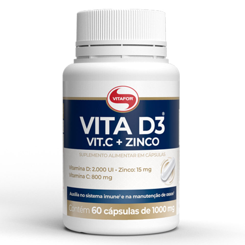 Encontraproduto.com.br - Vitamina D3 com Vitamina C e Zinco (1000mg) 60 Cápsulas - Vitafor
