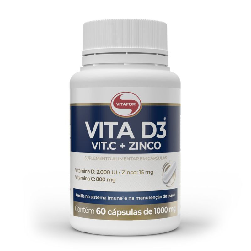 Encontraproduto.com.br - Vitamina D3 com Vitamina C e Zinco (1000mg) 60 Cápsulas - Vitafor