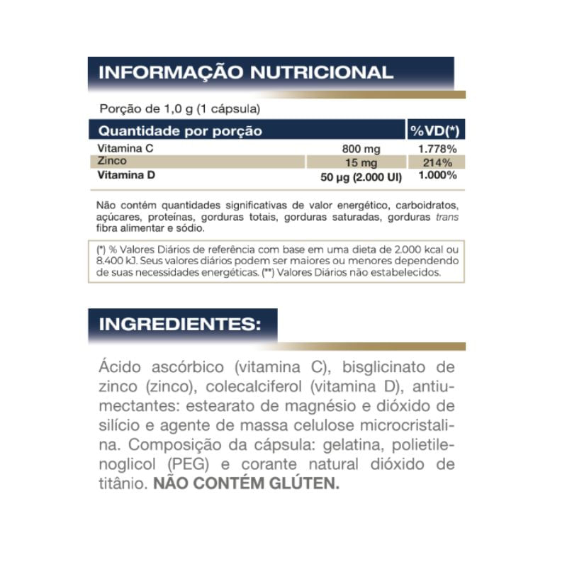 Encontraproduto.com.br - Vitamina D3 com Vitamina C e Zinco (1000mg) 60 Cápsulas - Vitafor