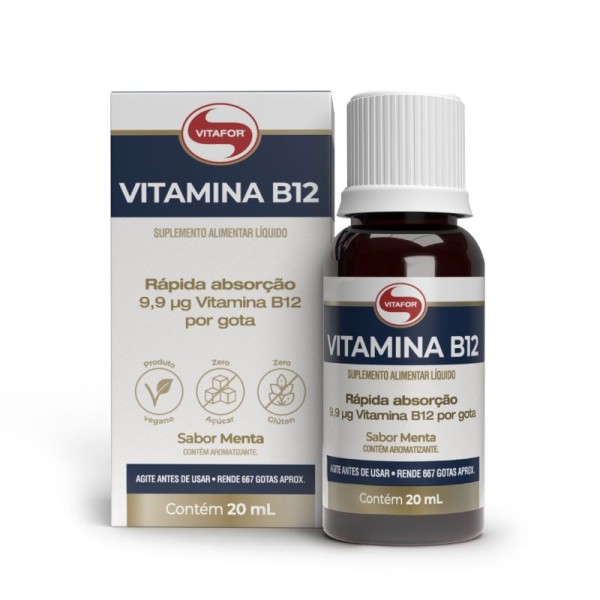 Encontraproduto.com.br - Vitamina B12 Gotas Sabor Menta 20ml - Vitafor