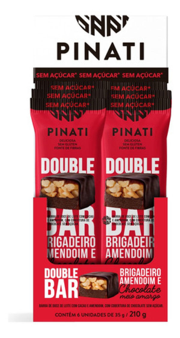 Barra De Nuts Banana E Amendoim Cobertura Chocolate Meio Amargo Sem Açúcar Zero Lactose Super Saúde Pinati Double Bar Pacote 35g