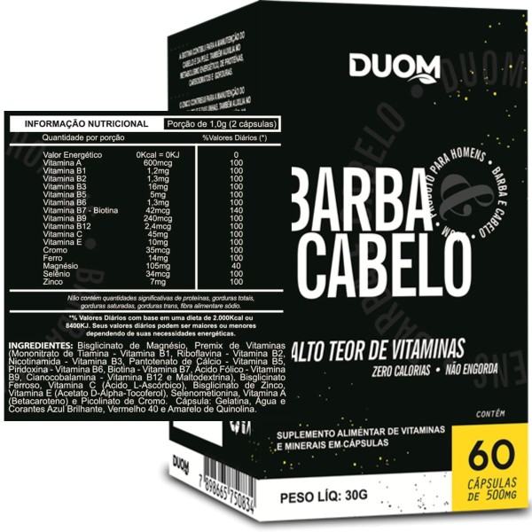 Encontraproduto.com.br - POLIVITAMÍNICO BARBA E CABELO ALTO TEOR DE VITAMINAS 60 CAPS