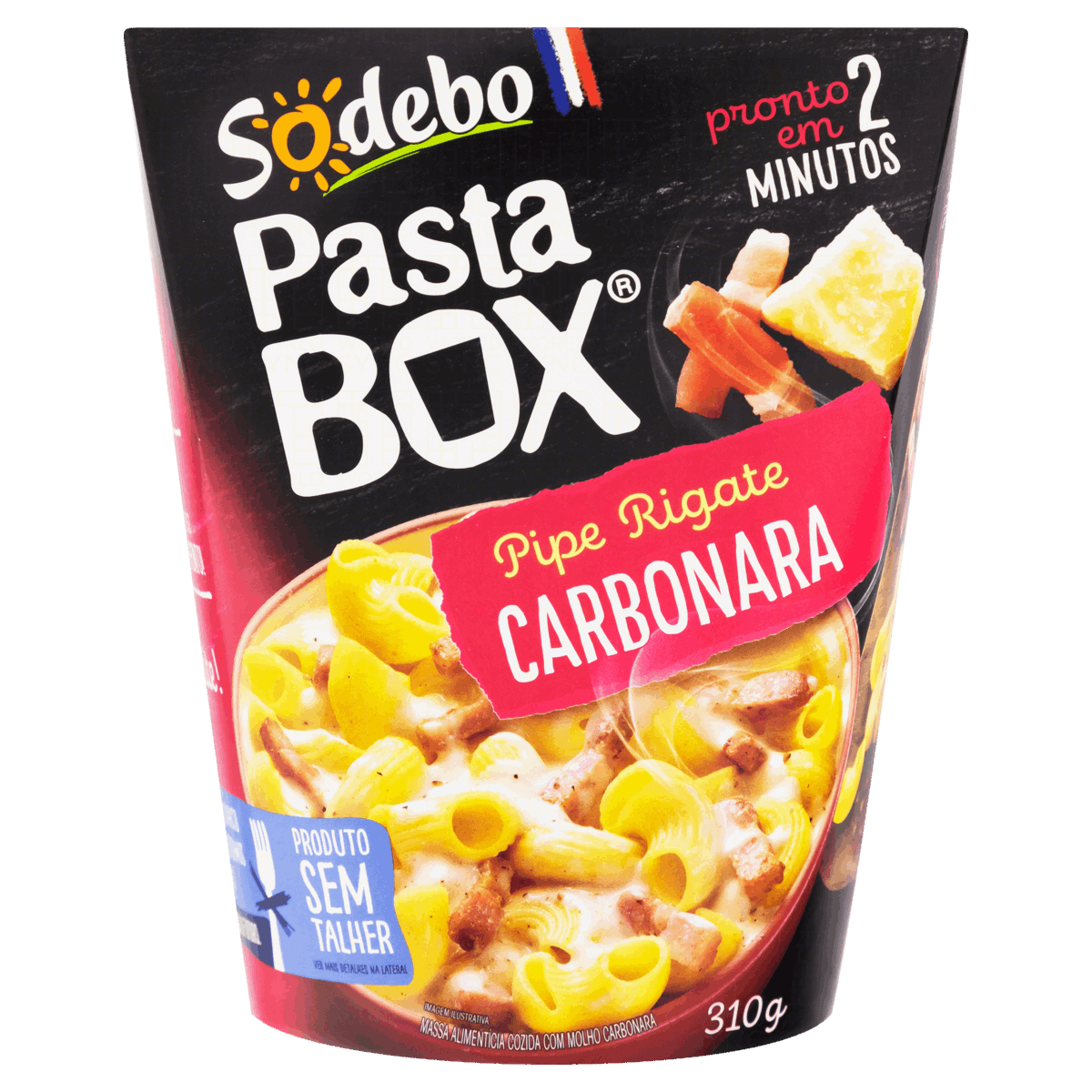 Encontraproduto.com.br - Pipe Rigate à Carbonara Sodebo Pasta Box Caixa 310g