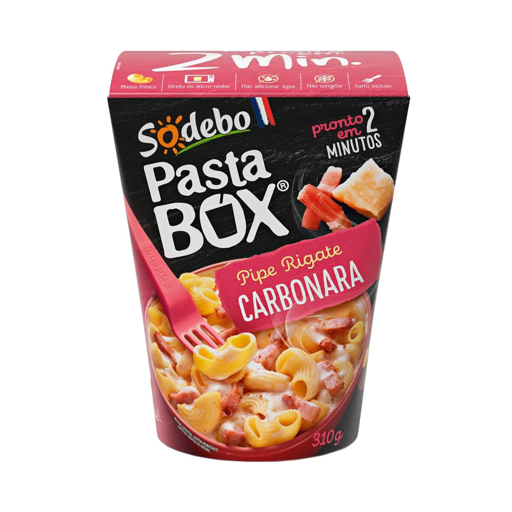 Encontraproduto.com.br - Pipe Rigate à Carbonara Sodebo Pasta Box Caixa 310g
