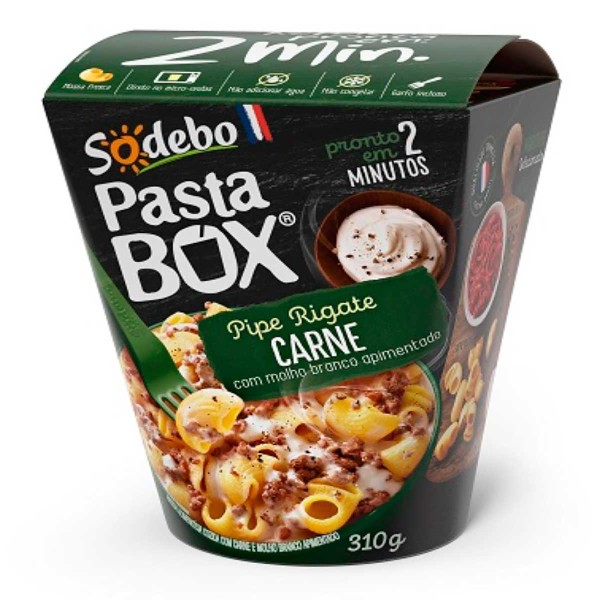 Encontraproduto.com.br - Pasta Box Pipe Rigate Carne Picante Sodebo 310 g