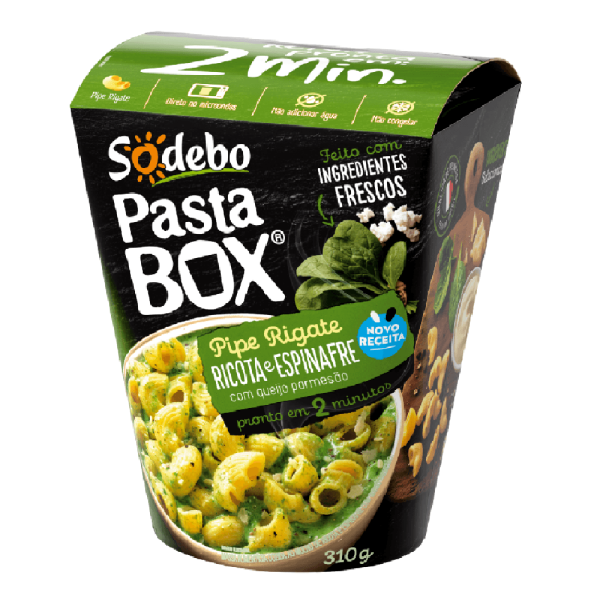 Encontraproduto.com.br - Pipe Rigate Ricota e Espinafre com Queijo Parmesão Sodebo Pasta Box Caixa 310g